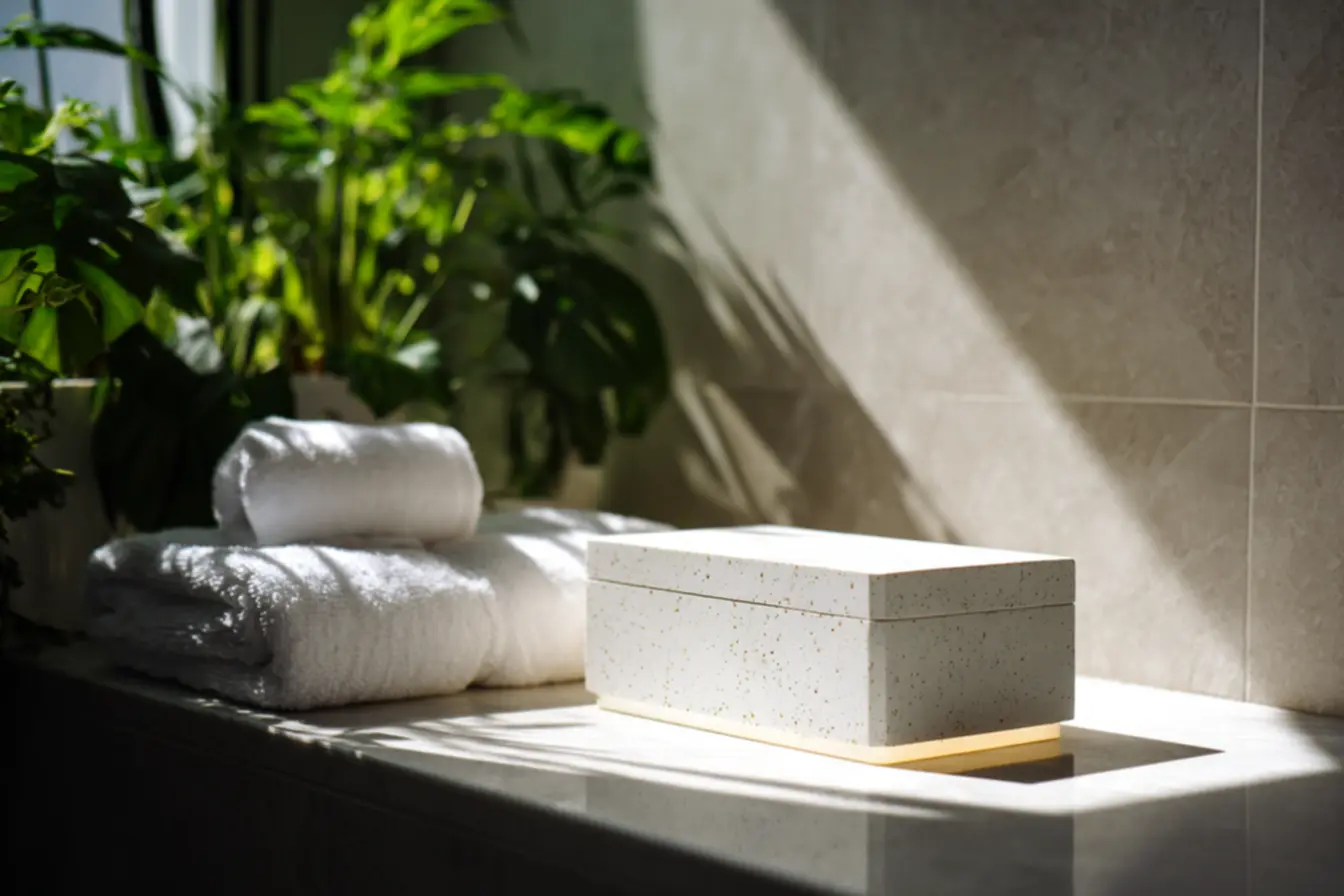 Frascos de produtos de limpeza específicos para box de banheiro, com foco em remoção de sabão e calcário