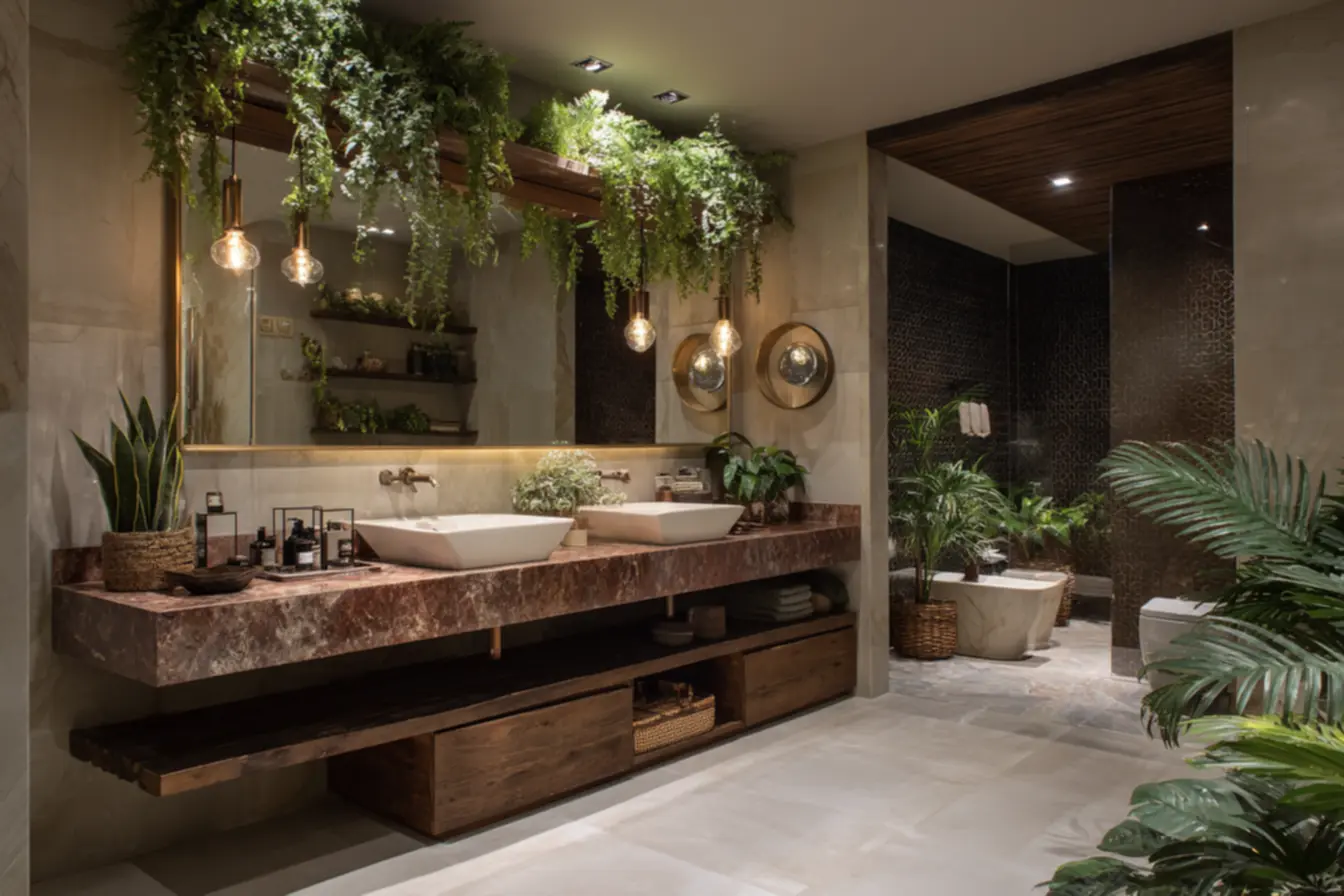 Banheiro tecnológico com vaso sanitário inteligente e ducha moderna para uma experiência elevada