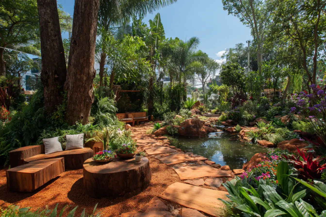 Jardim moderno com irrigação inteligente, minimizando esforço. Adeus jardim sem manutenção!