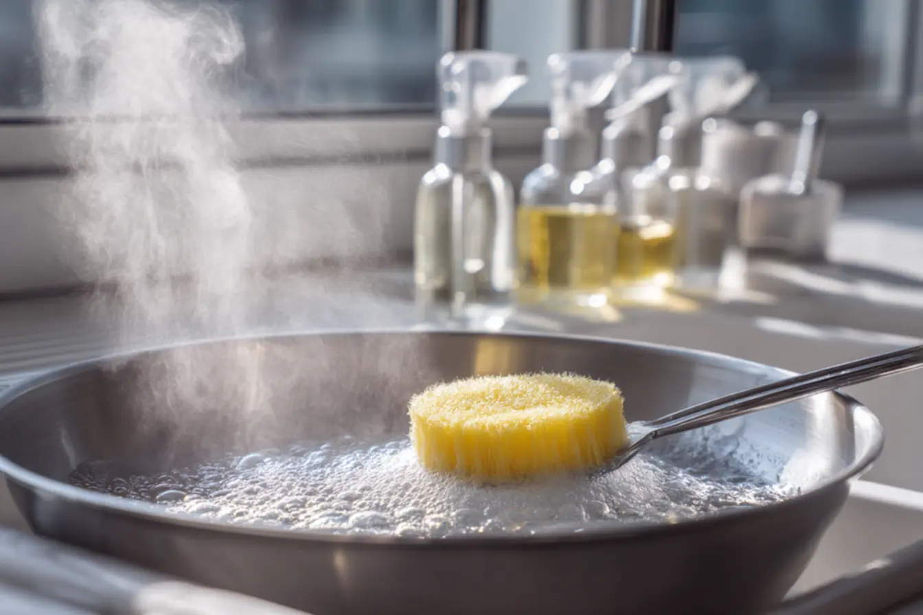 Limpeza com água quente para eliminar germes e bactérias