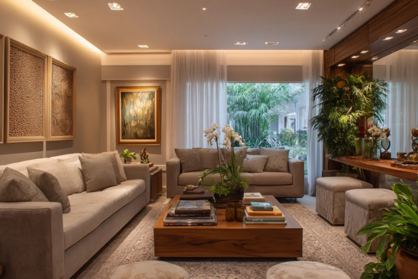 Ambiente de cozinha otimizado com iluminação inteligente e design funcional e integrado