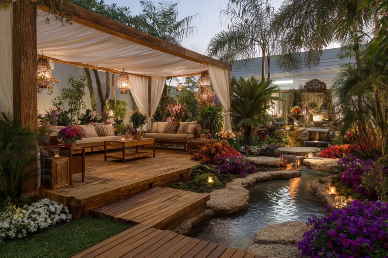 Varanda transformada em refúgio urbano, chega de área externa abandonada.