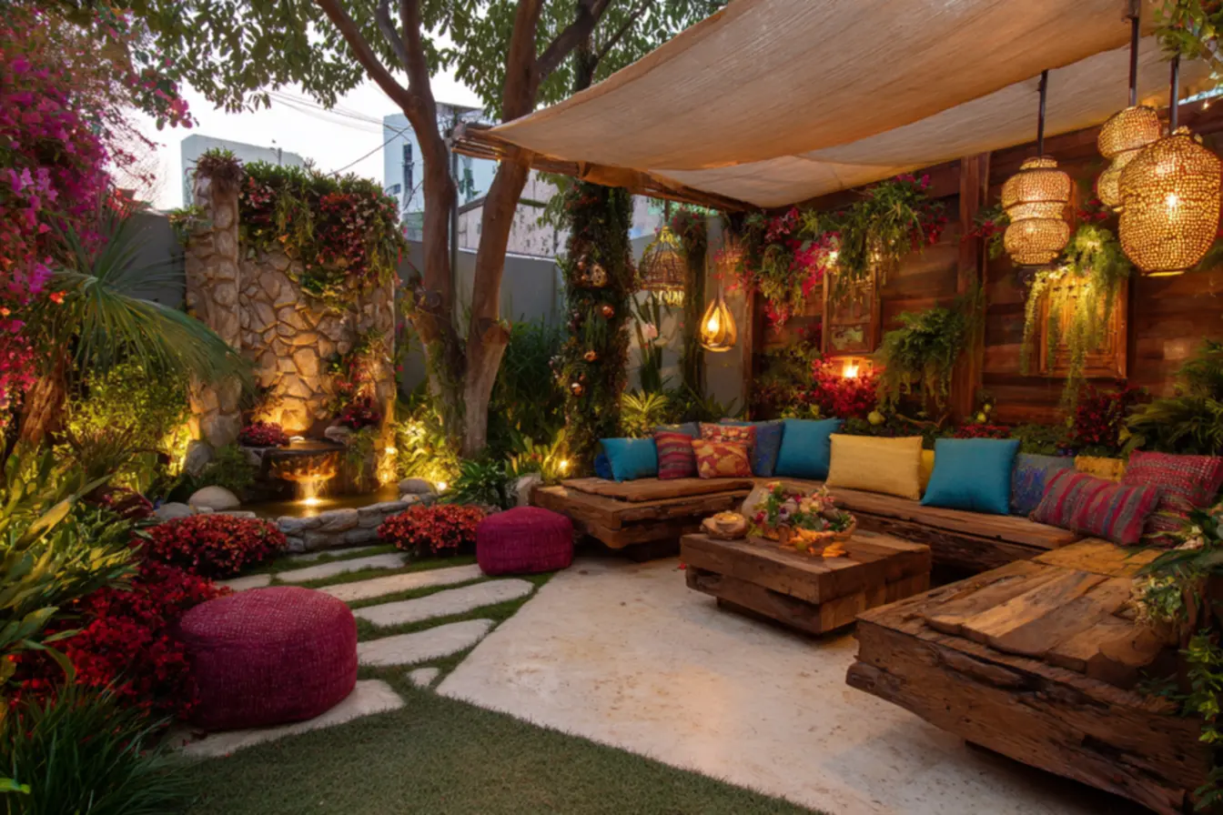 Jardim vertical moderno em pequeno espaço, otimizando o verde.