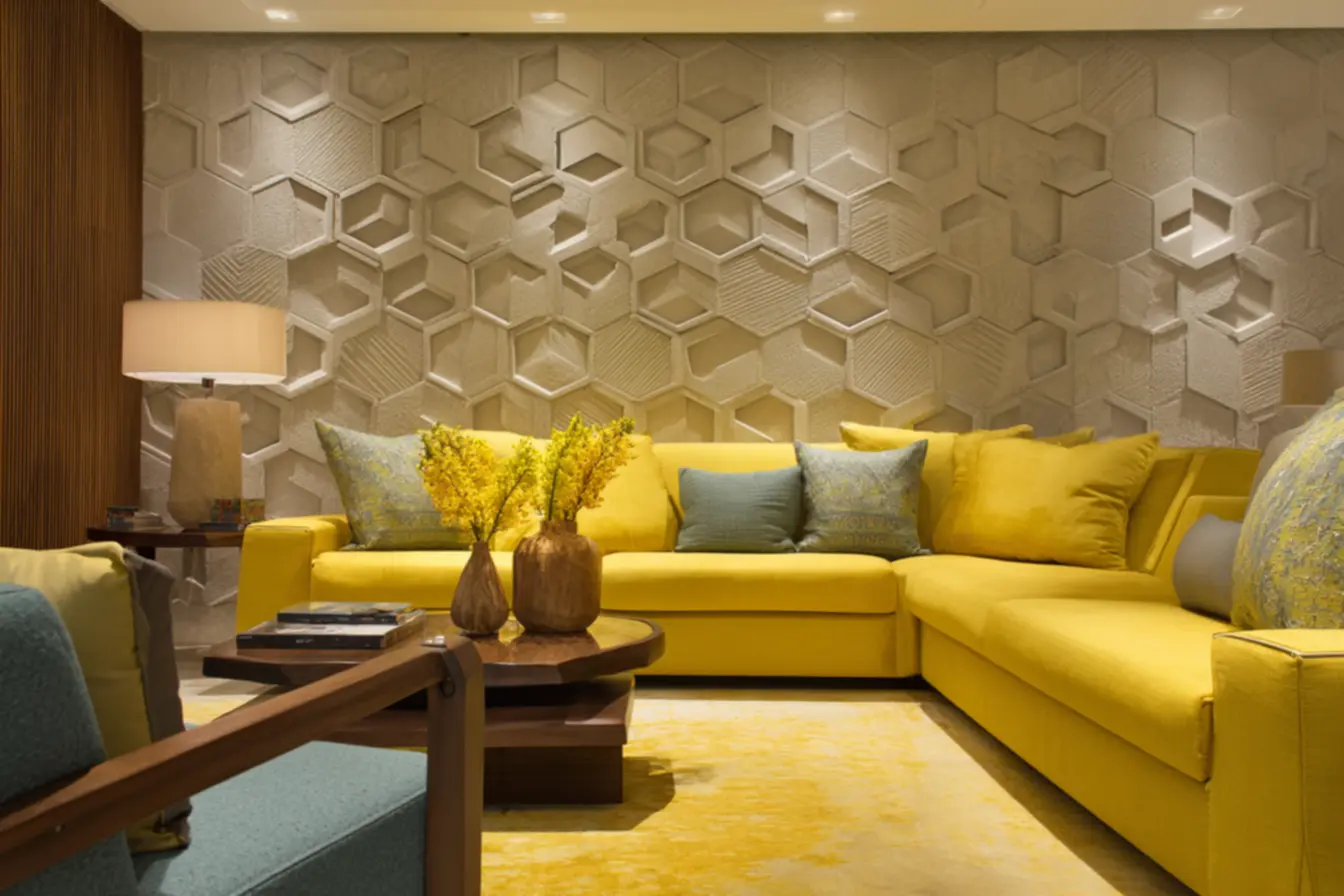 Mural digital personalizado com paisagem vibrante, transformando o ambiente