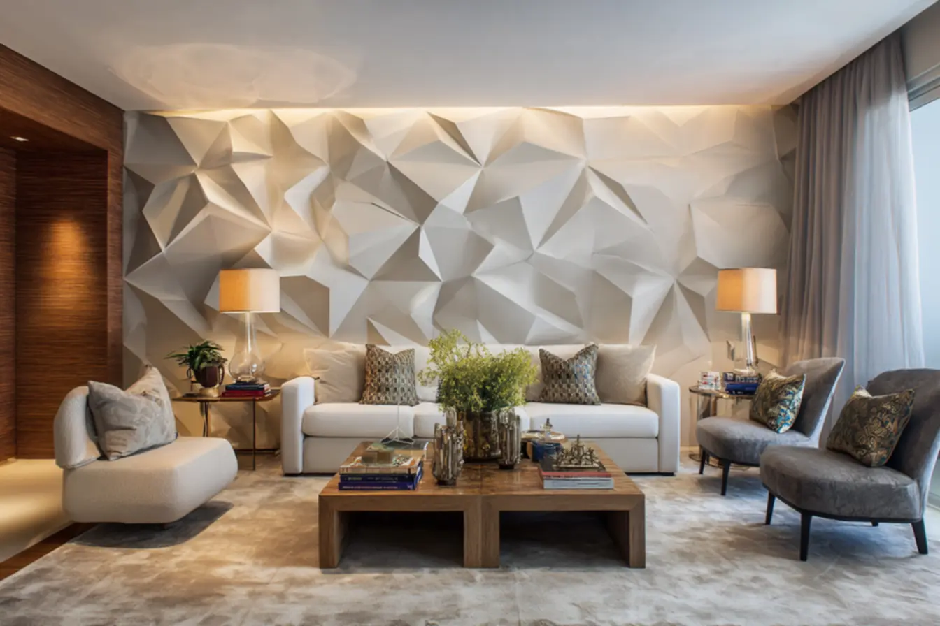 Ambiente contemporâneo com parede interativa, simbolizando a nova era da decoração