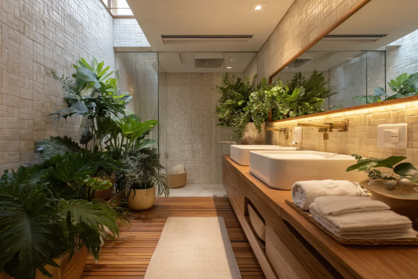 Exaustor inteligente em funcionamento eliminando vapor de água do banheiro