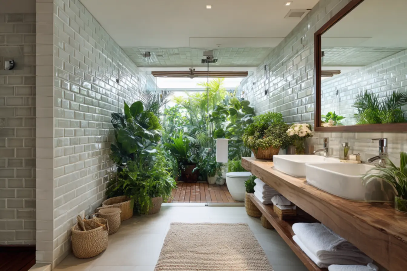 Banheiro elegante e funcional com sistemas de ventilação modernos