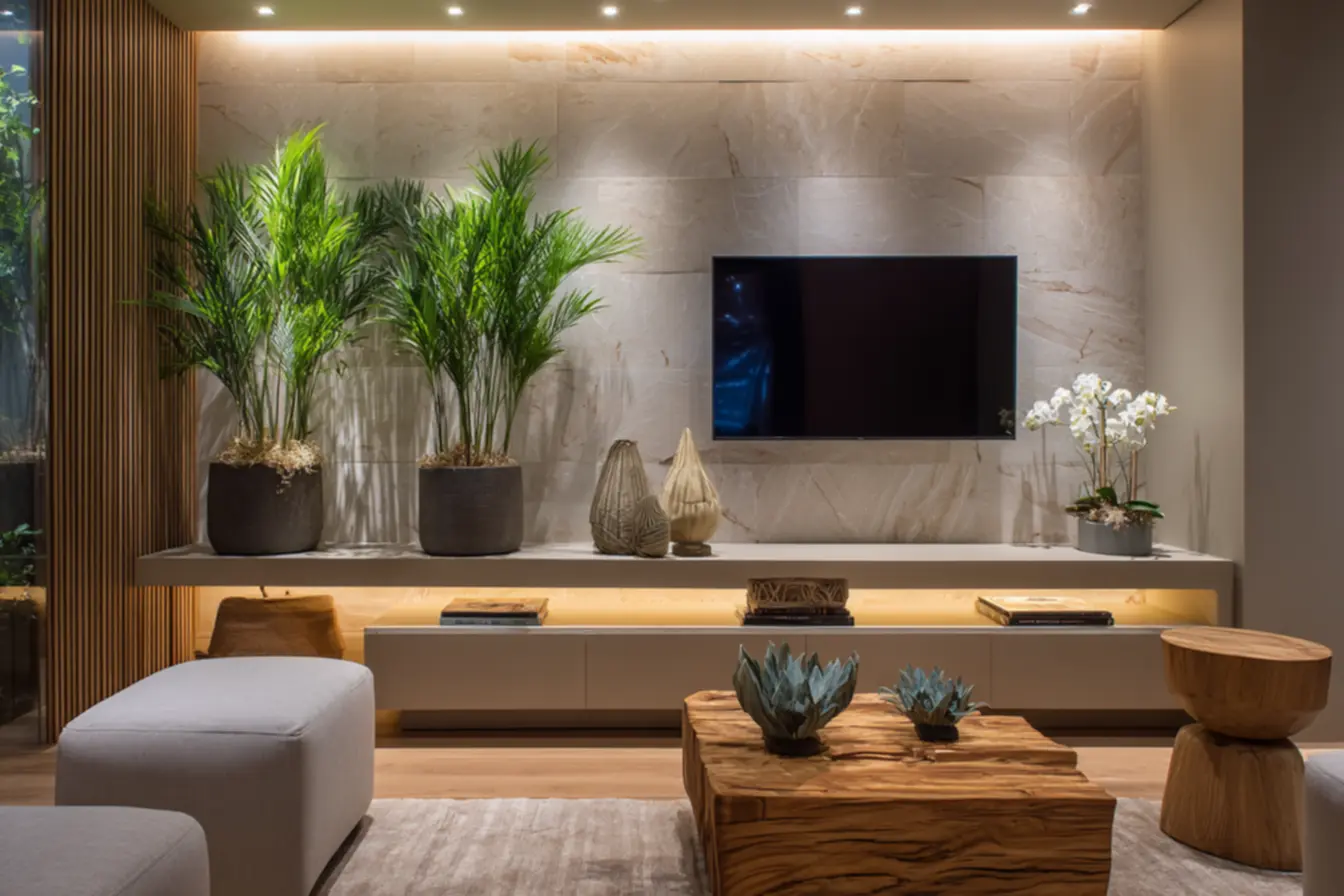 Sala organizada e minimalista, mostrando como dizer Adeus móveis sem função