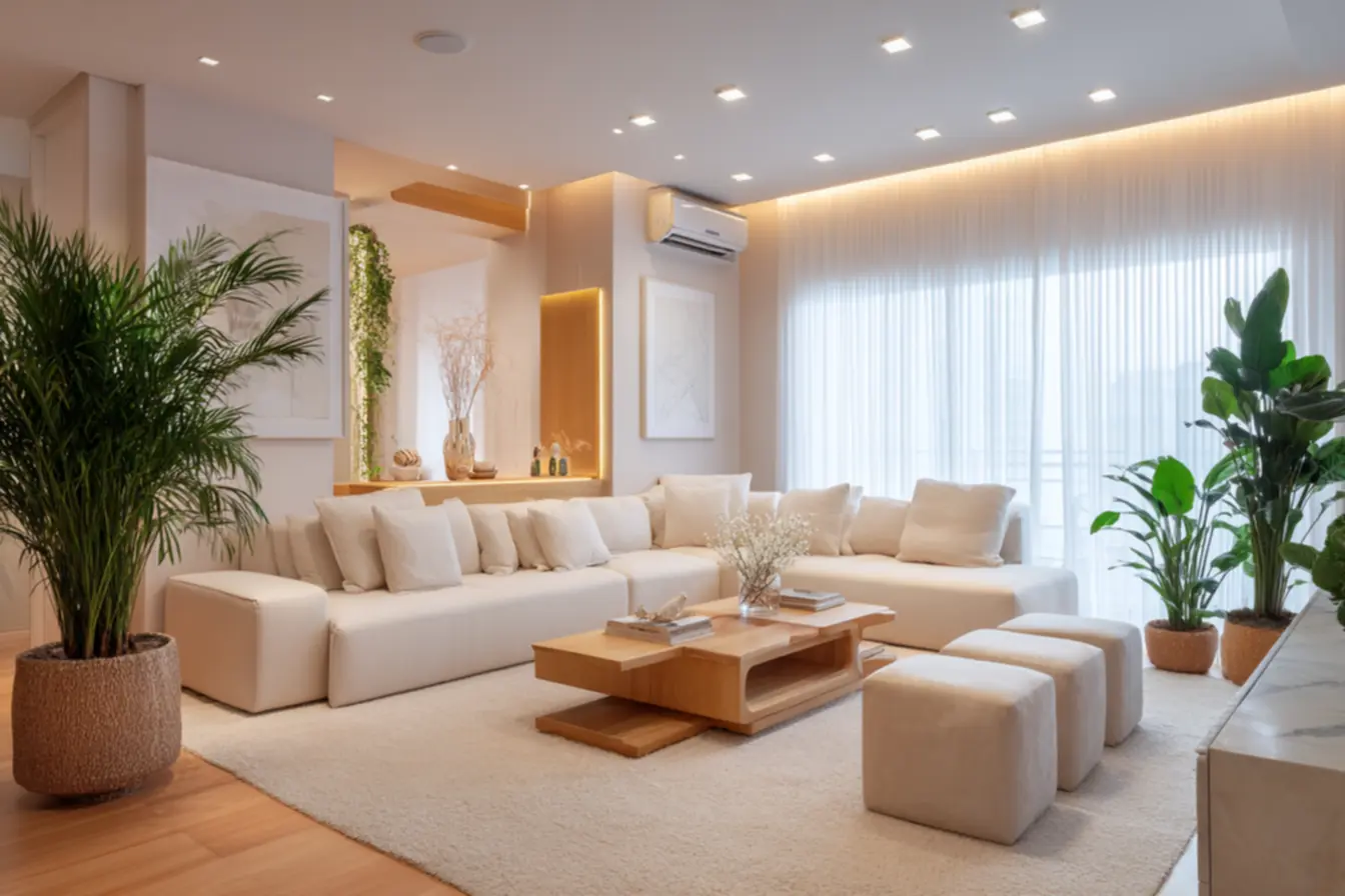 Ambiente transformado com mobiliário multifuncional, otimizando o espaço do lar