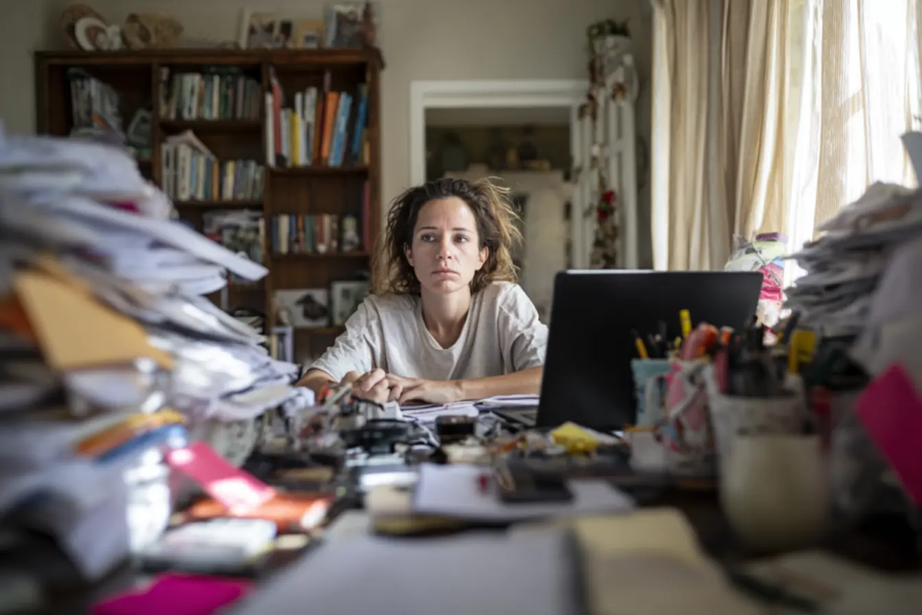 Mesa organizada com notebook e café, simbolizando um ambiente de trabalho produtivo.