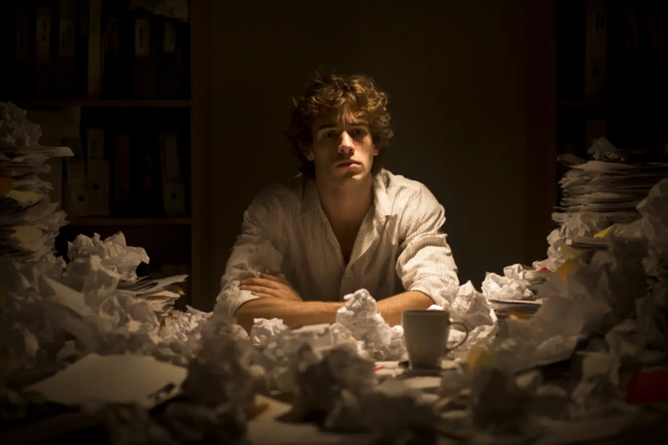 Pessoa focada em uma única tarefa com computador e caderneta, simbolizando a técnica de blocos de atenção e gestão de tempo eficaz.