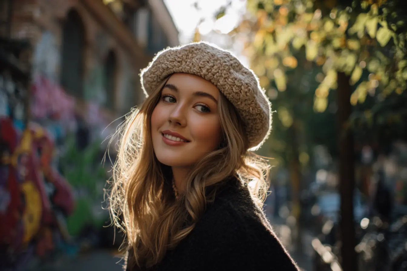 Boina de crochê feita à mão destacando textura artesanal em look contemporâneo