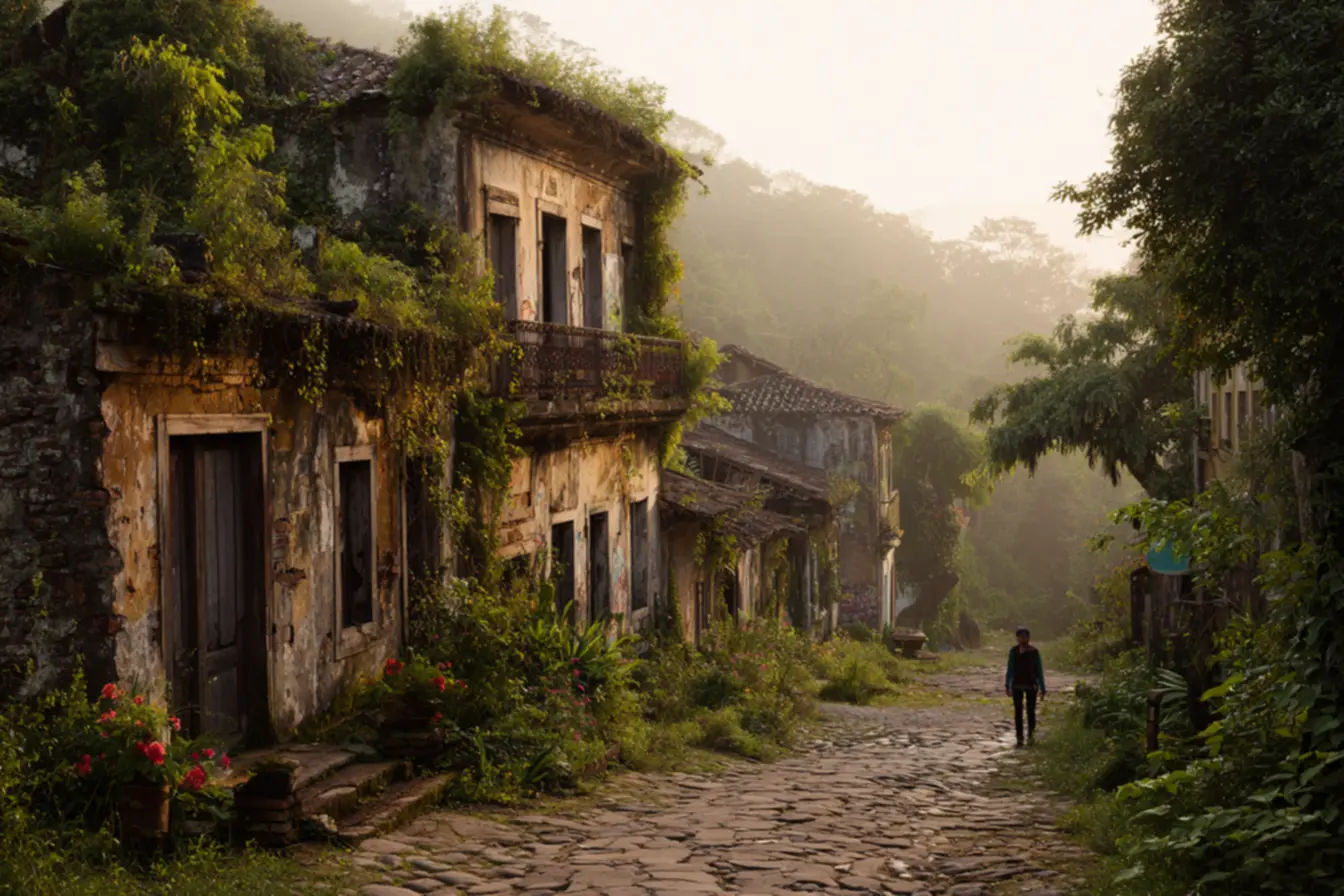 Ruínas industriais de Fordlândia na Amazônia e vilas operárias abandonadas pela borracha
