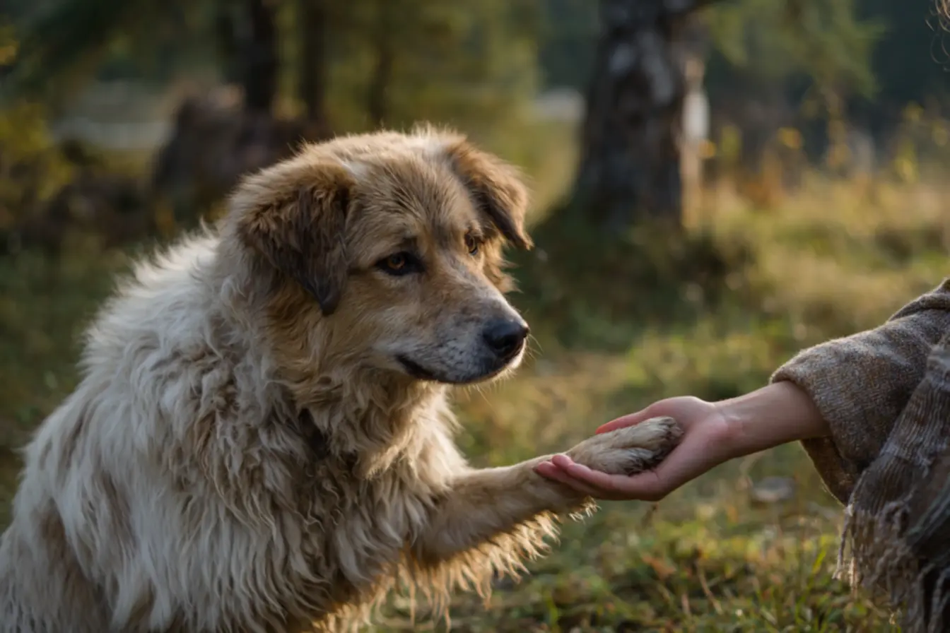Cachorro sendo tocado na cabeça e demonstrando linguagem corporal de estresse