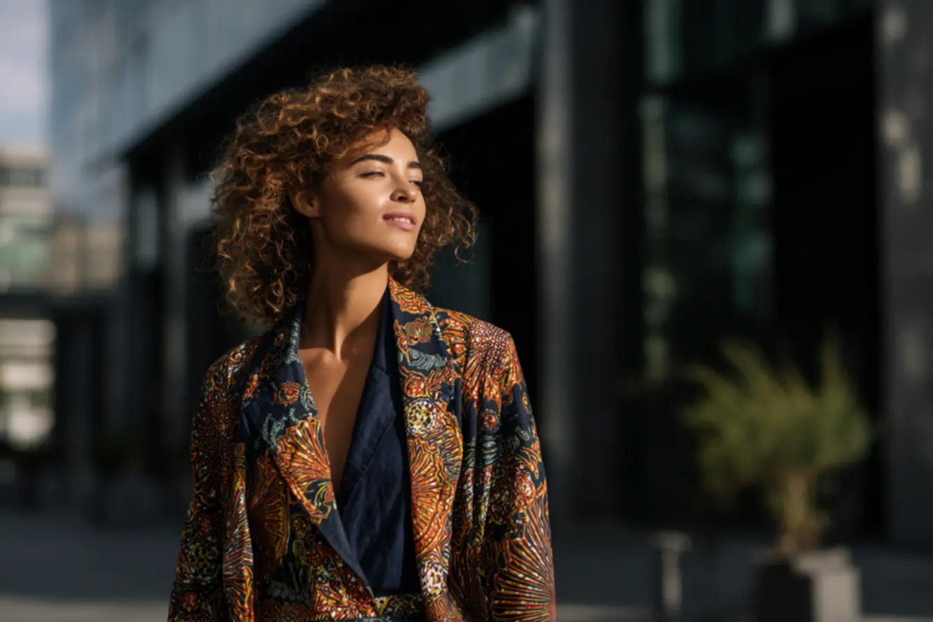 Detalhes de look Afropaty com alfaiataria, turbante e acessórios que valorizam a negritude