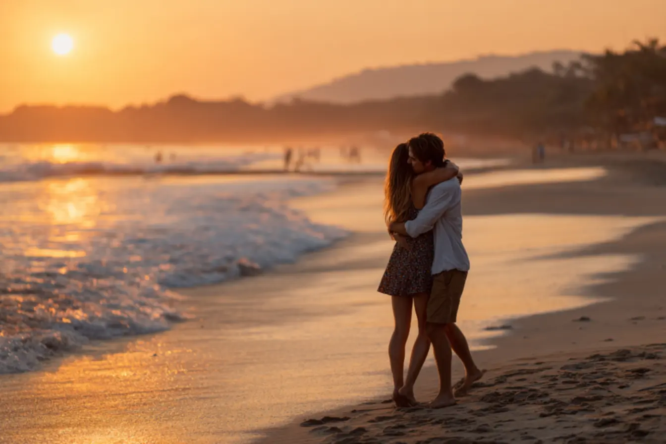 Casal se divertindo com frases engraçadas em fotos românticas