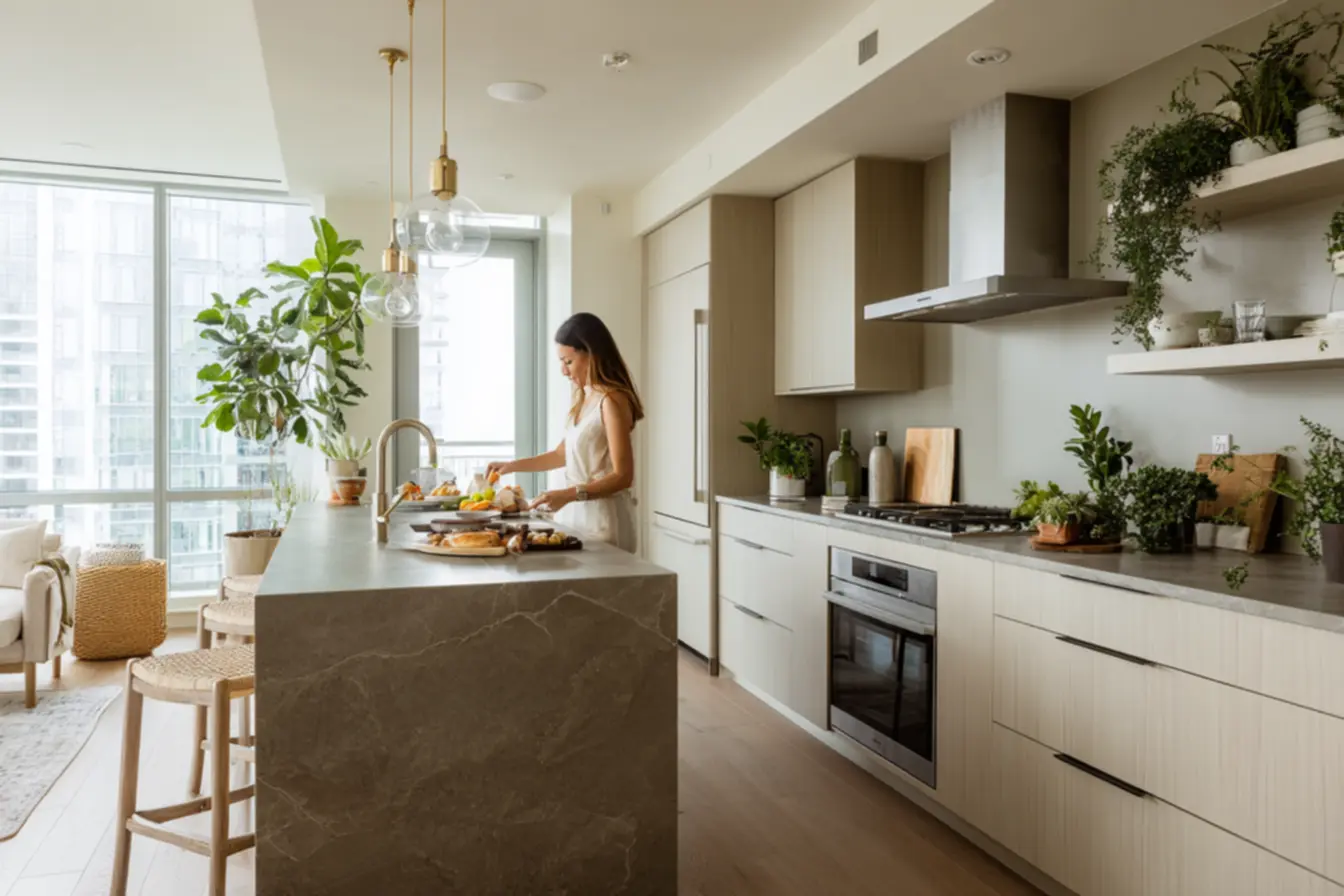 Cozinha clean com eletrodomésticos embutidos e tecnologia invisível