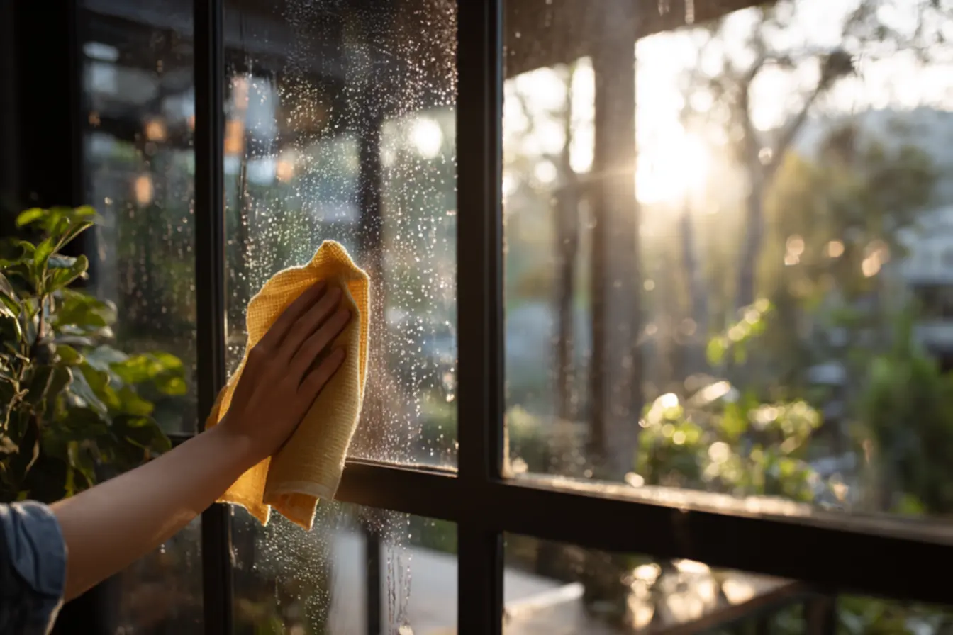Detergente neutro vinagre e água para limpar vidro blindex