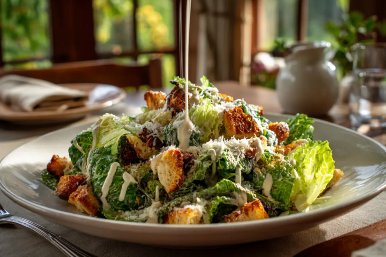 Preparo antecipado de molho Caesar e croutons para facilitar o almoço de domingo