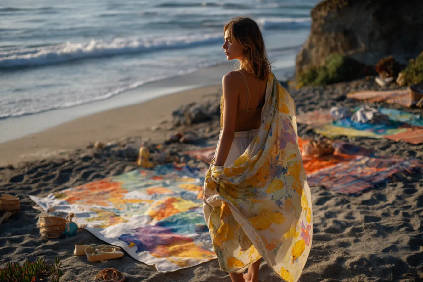 Detalhe do limão usado como carimbo natural em estampa de canga de praia