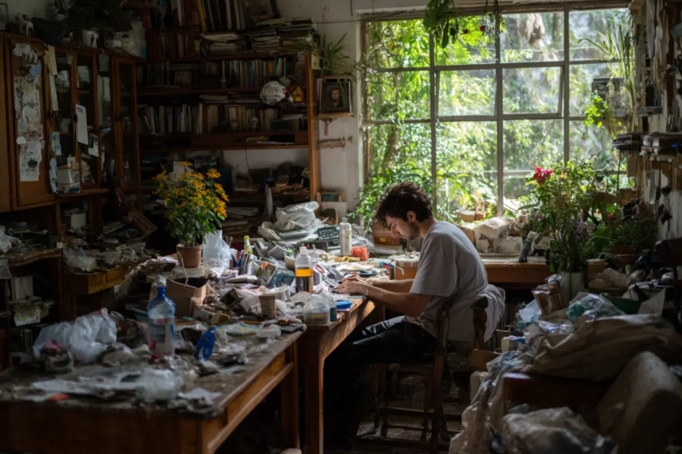 Homem iniciando o trabalho com foco e disposição, simbolizando como um ambiente preparado facilita o primeiro passo e a produtividade