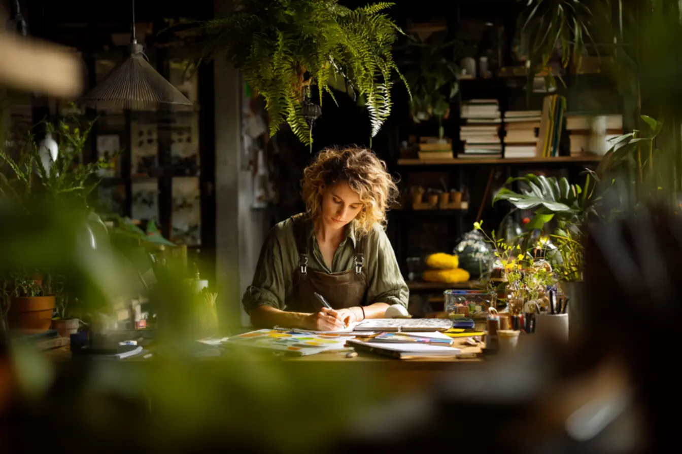 Diretor de cinema ajustando elementos do cenário para otimizar a atenção e evitar distrações na filmagem.