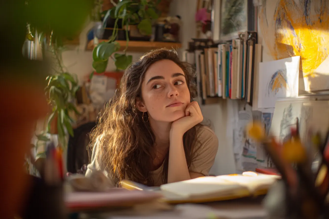 Profissional de produção cinematográfica revisando roteiro durante uma pausa, ilustrando a importância de blocos de foco e descanso na produtividade criativa.
