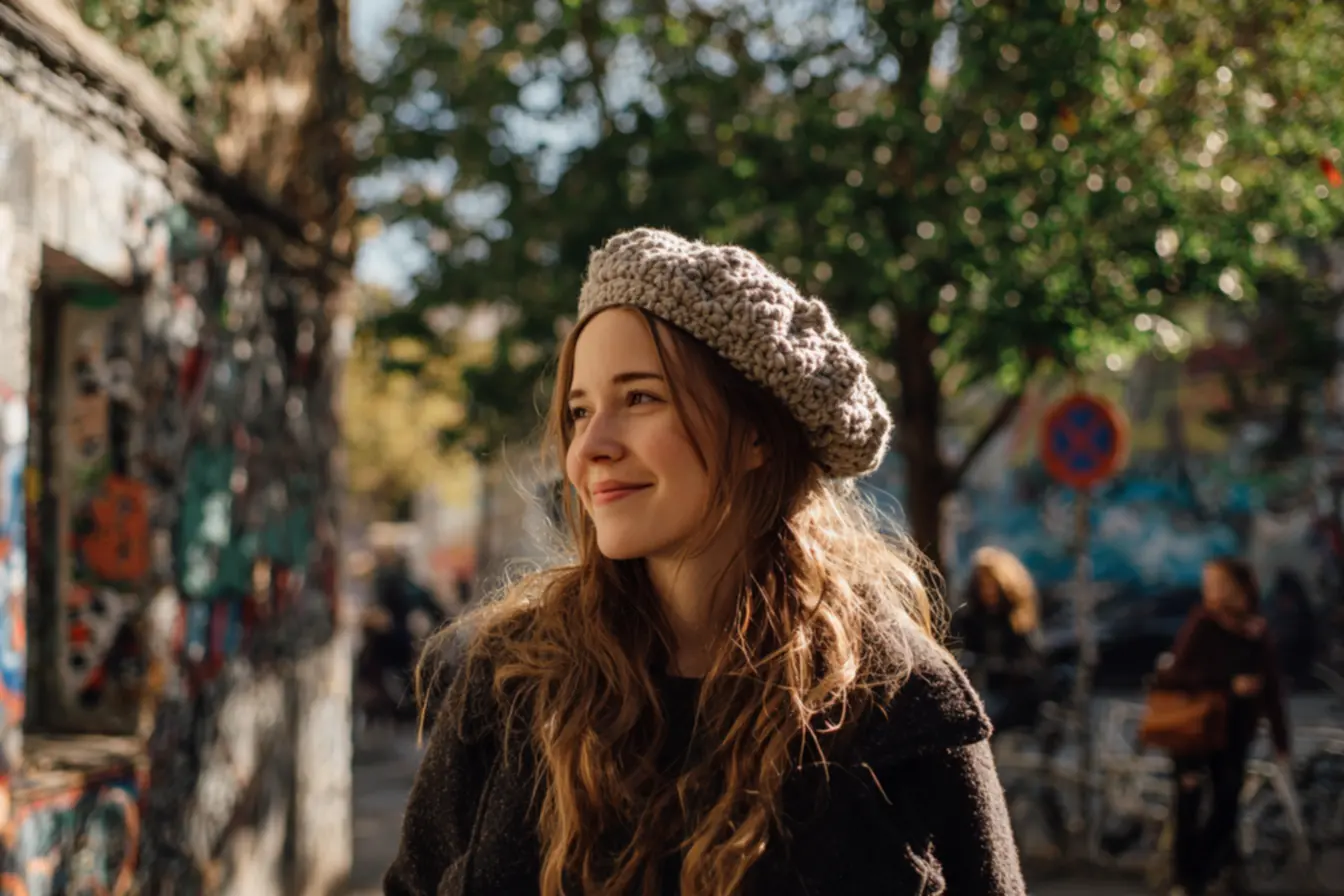 Boina de crochê estilosa compondo look moderno e urbano feminino