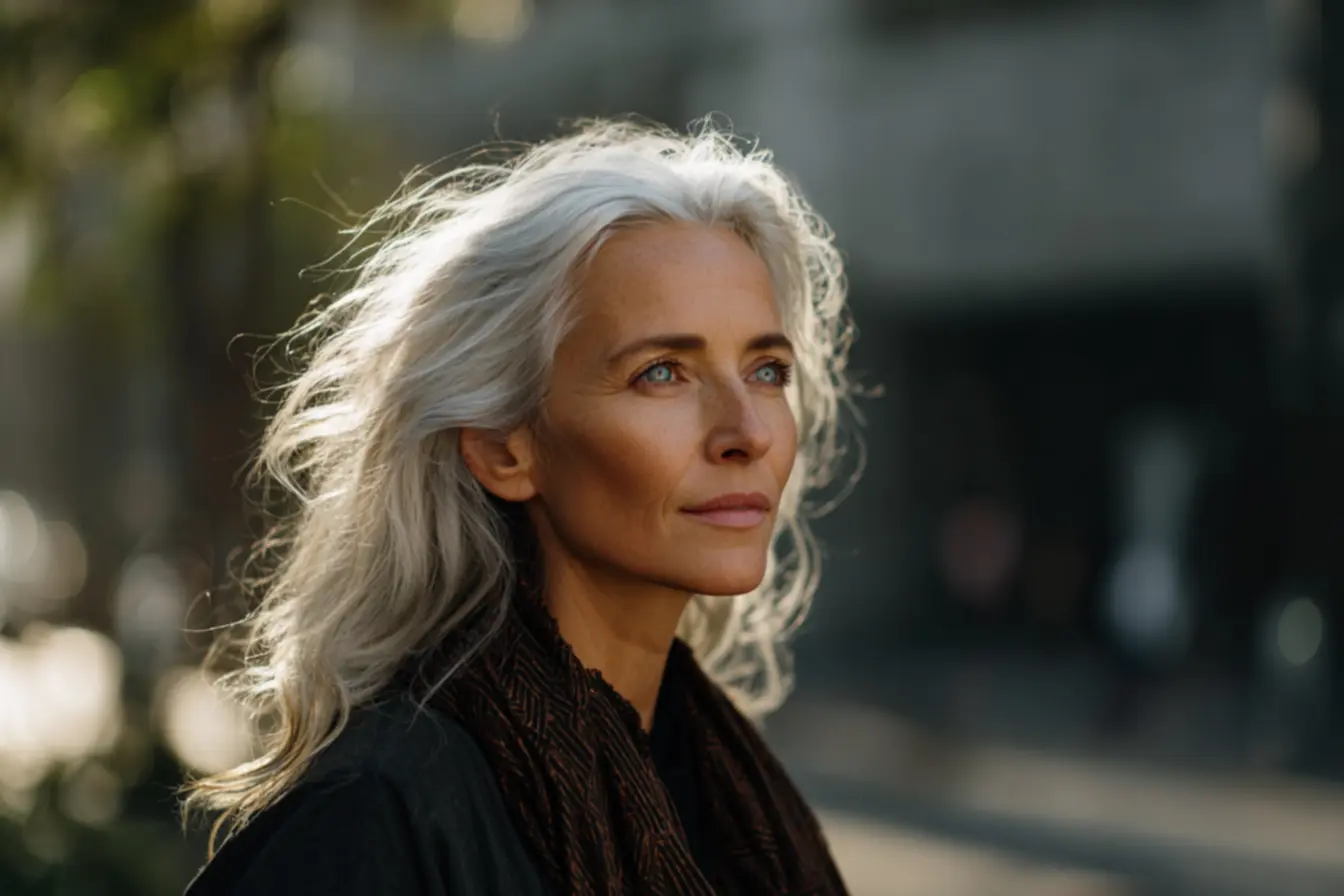 Corte de cabelo branco feminino curto e moderno destacando rosto e personalidade