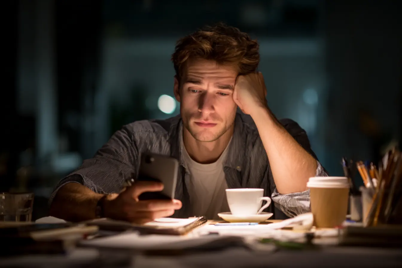 Pessoa em paz na manhã, sem o celular, focando em si mesma