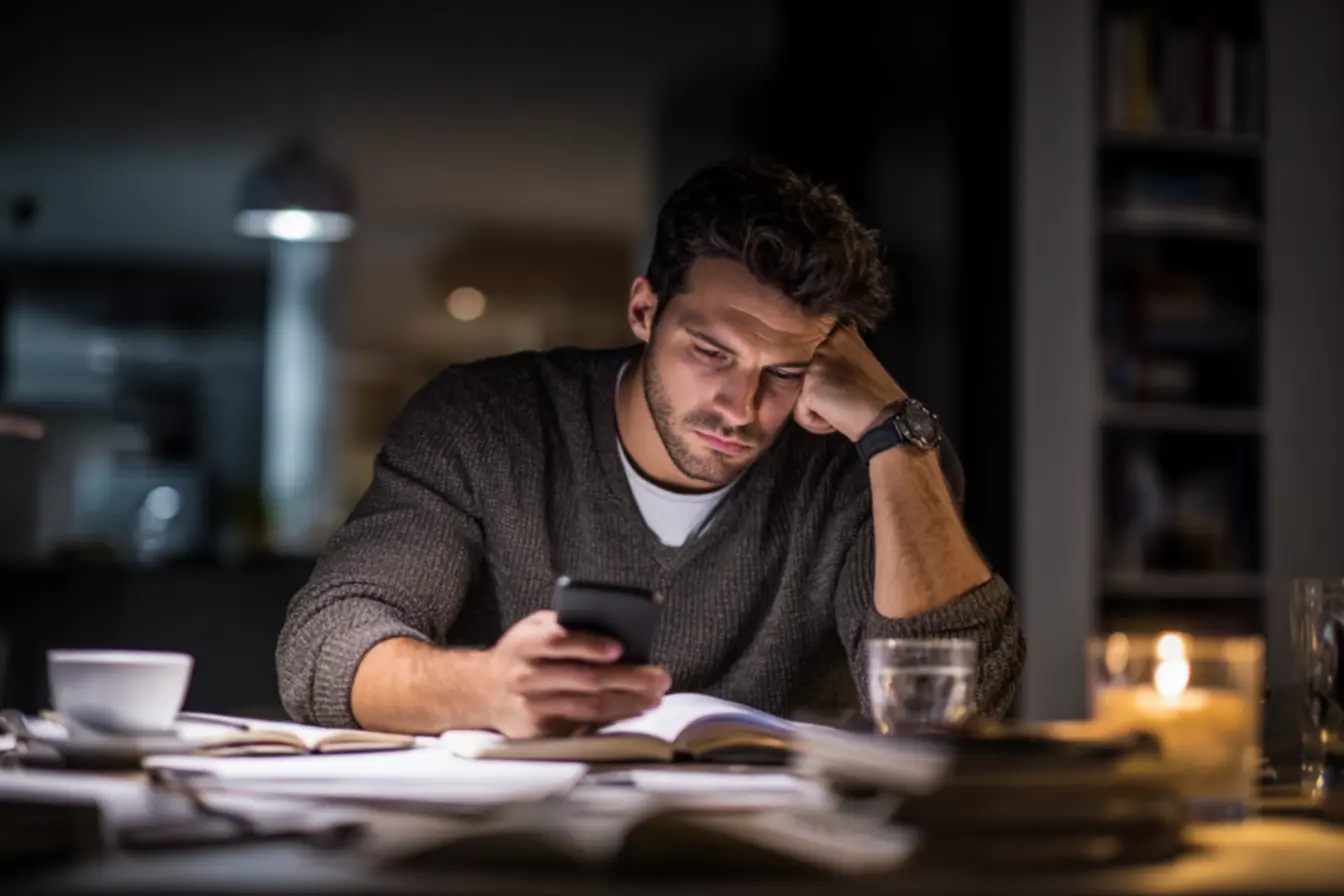 Mãos segurando o celular e gerenciando notificações de forma consciente para maior produtividade matinal
