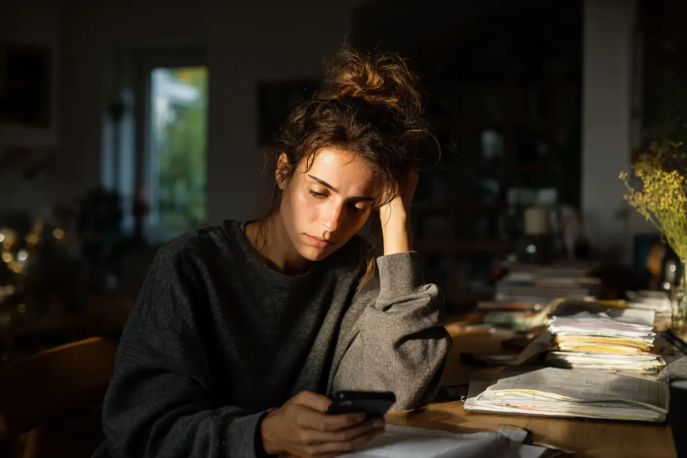 Pessoa focada trabalhando em ambiente organizado, evidenciando menos distrações e mais produtividade.