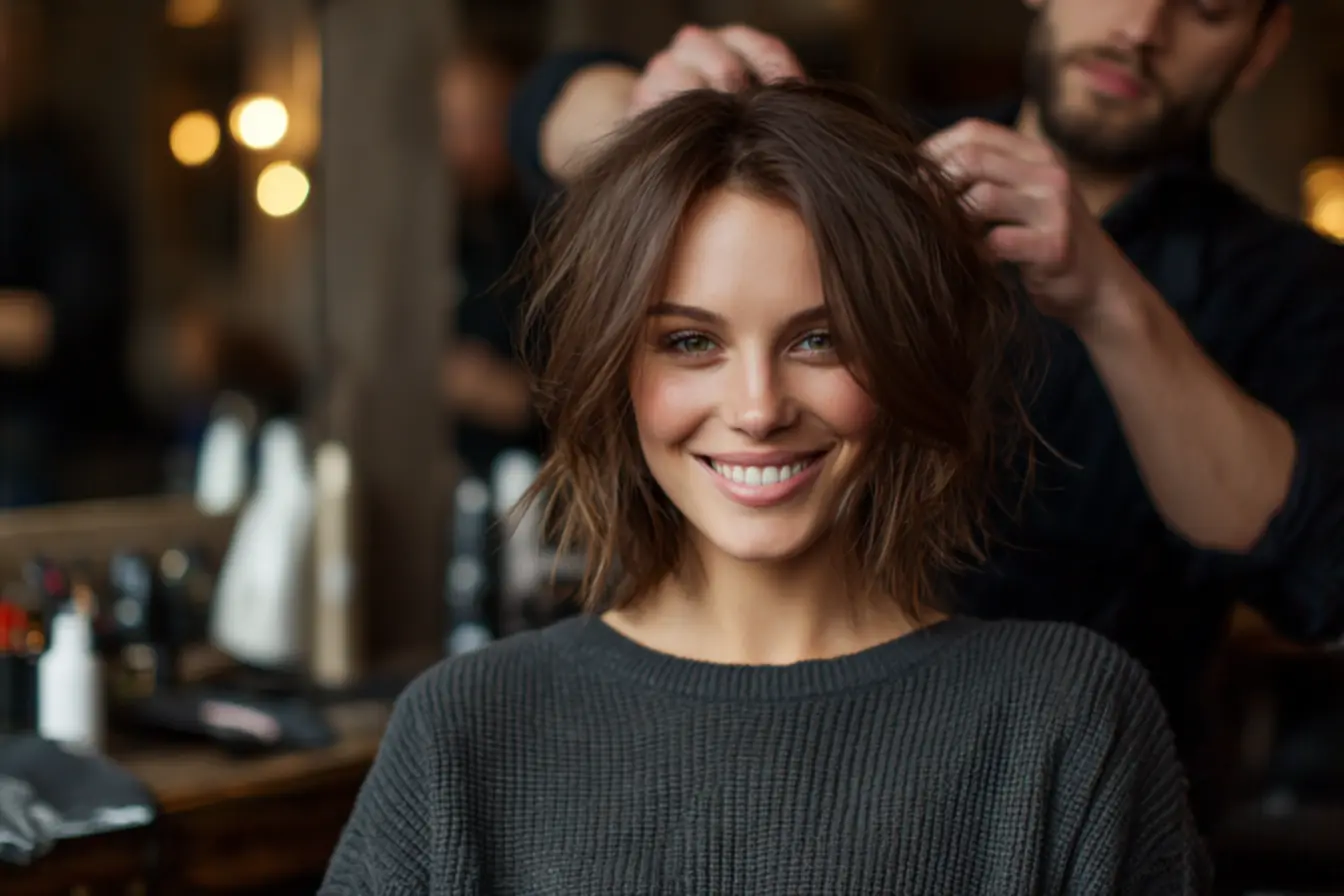 corte médio em camadas para rejuvenescer e alongar o pescoço