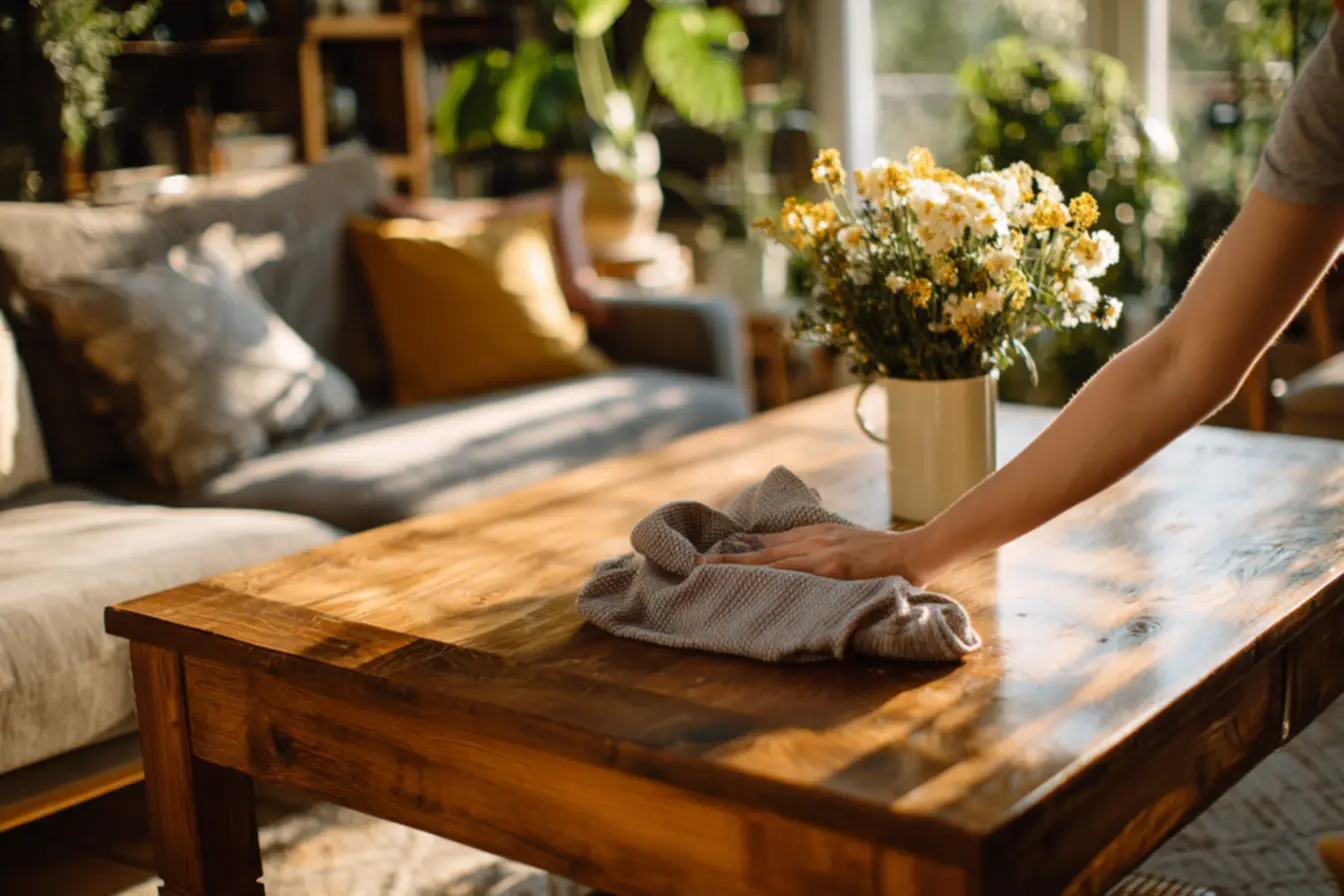 Mistura de vinagre e óleo para limpar e nutrir móveis de madeira