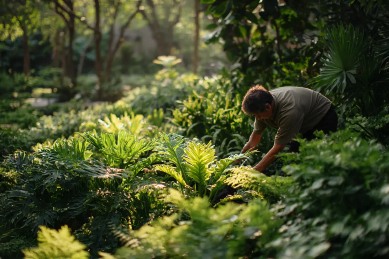 Vaso encharcado mostrando erro comum de rega em jardim sombreado
