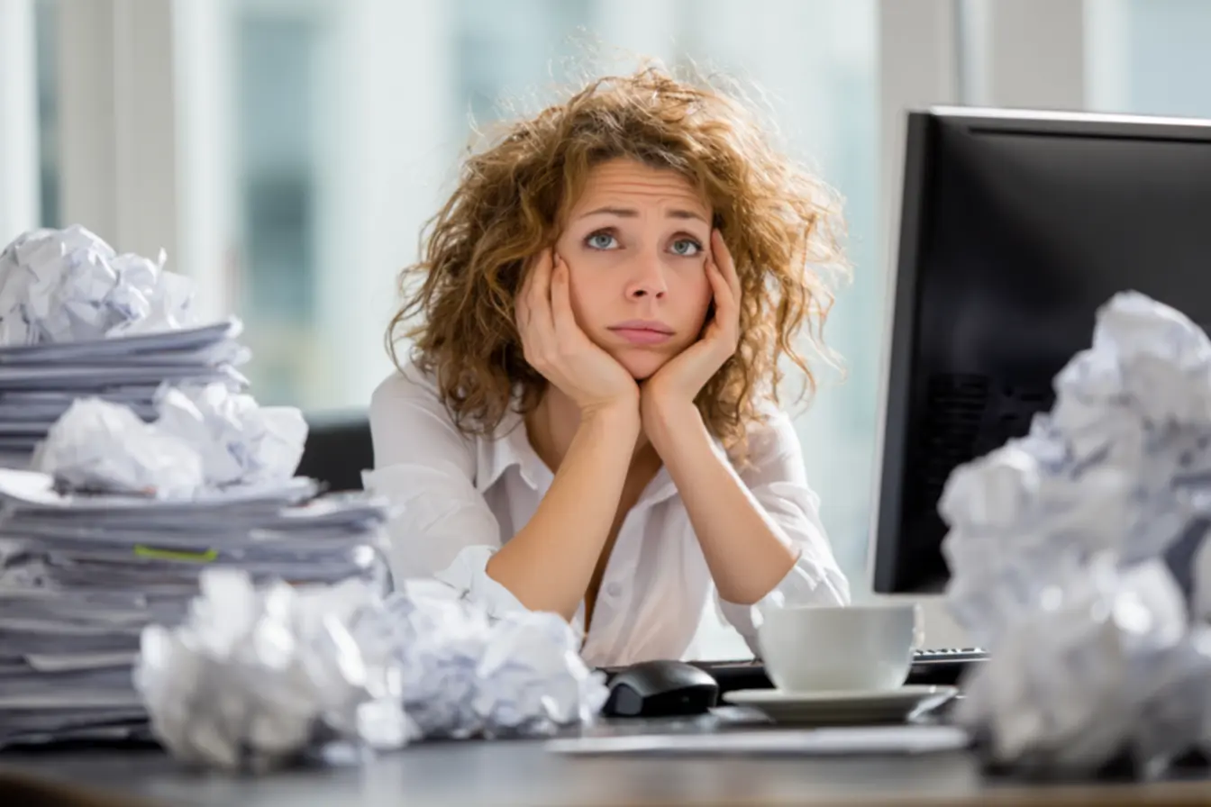 Pessoa focada trabalhando em um ambiente limpo e organizado, simbolizando a rotina mínima para blindar o foco dos detalhes sabotadores.