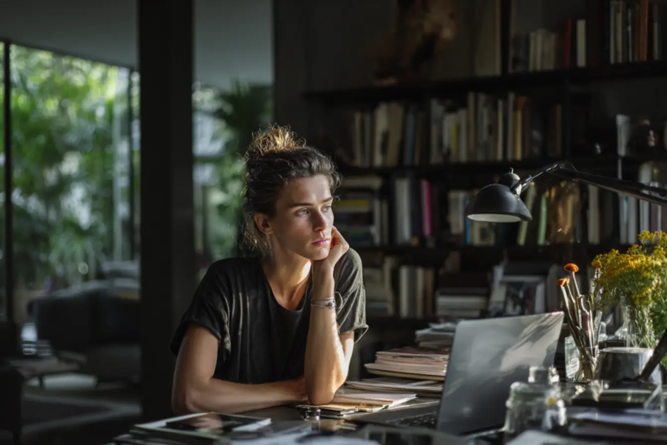 Representação visual de uma pessoa estabelecendo limites e prioridades para cultivar o foco com personagens e produtividade em sua rotina.