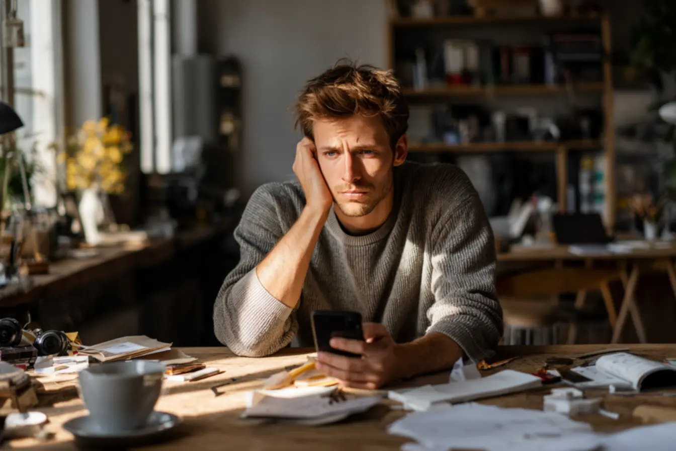 Ambiente de trabalho organizado para o foco, com celular guardado em gaveta. Concentração em tarefas.