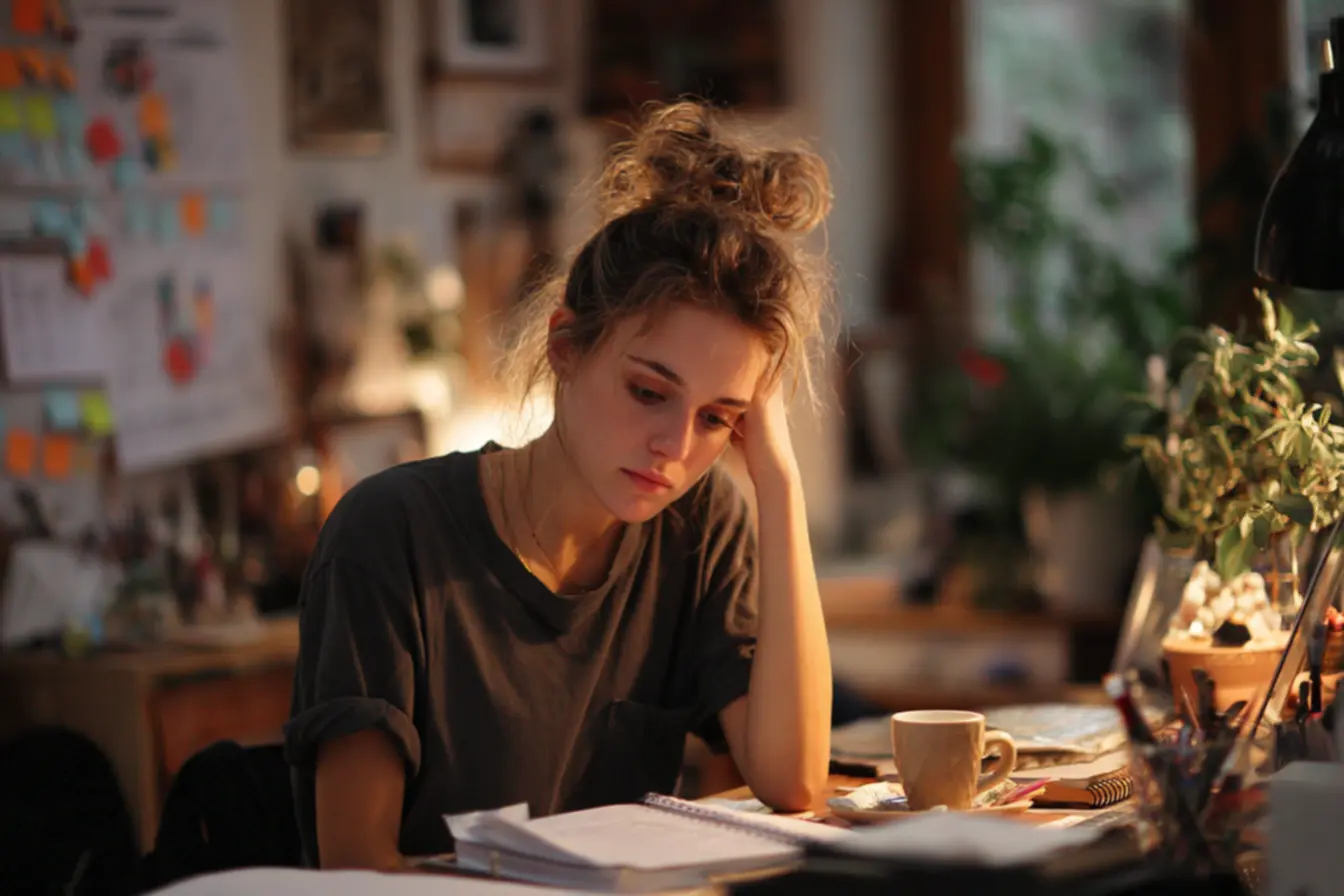 Visão de uma mesa de trabalho organizada com um caderno aberto, indicando a importância de um ambiente que colabore com a sua rotina intencional e o seu foco. NÃO SE ESQUEÇA DE POSICIONAR TODAS AS IMAGENS DISPONIVEIS, AO LONGO DE TODO O TEXTO, DE MANEIRA APROXIMADAMENTE UNIFORME. SEM REPETIR NENHUMA