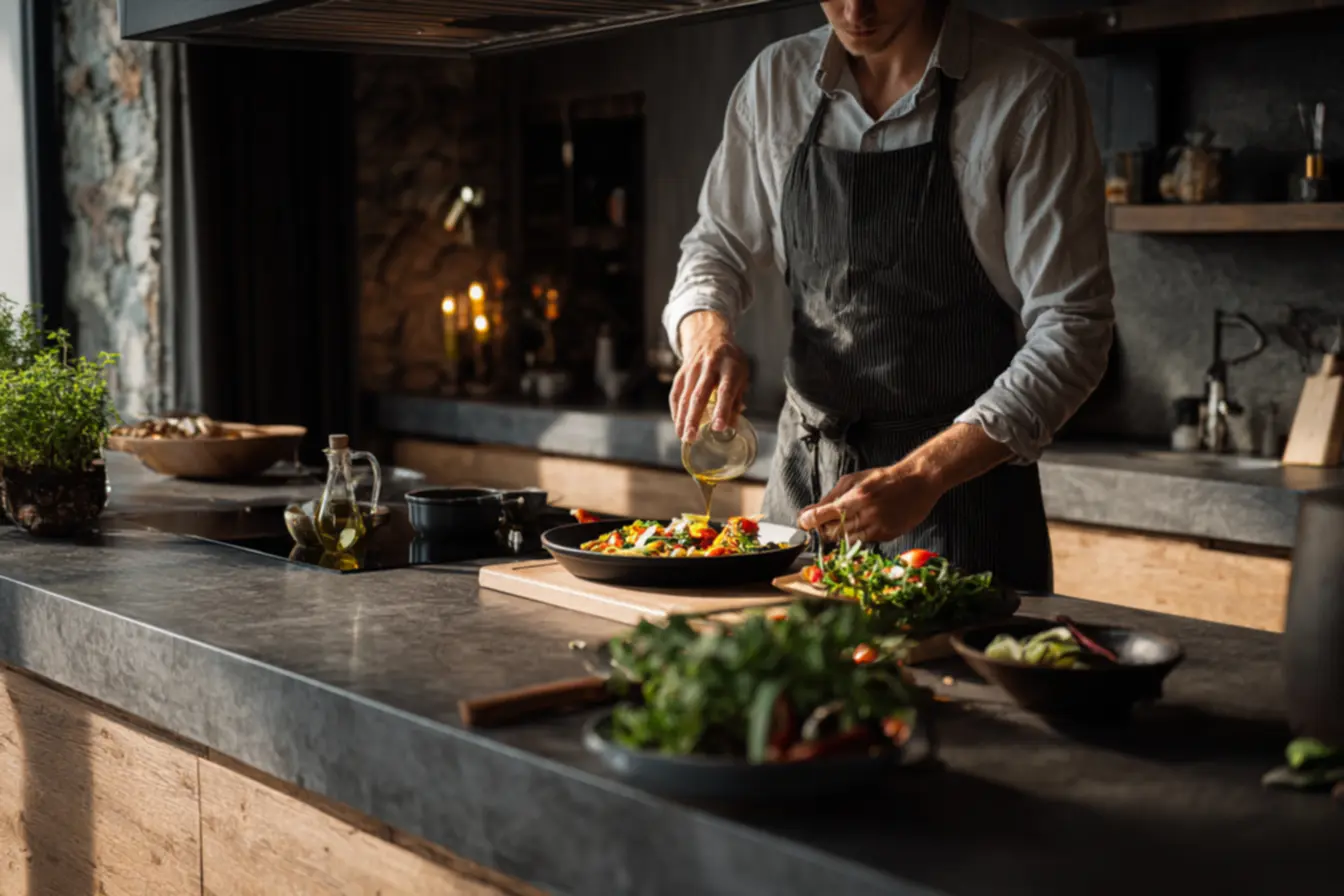 Preparação e lixamento de bancada de concreto aparente antes da impermeabilização
