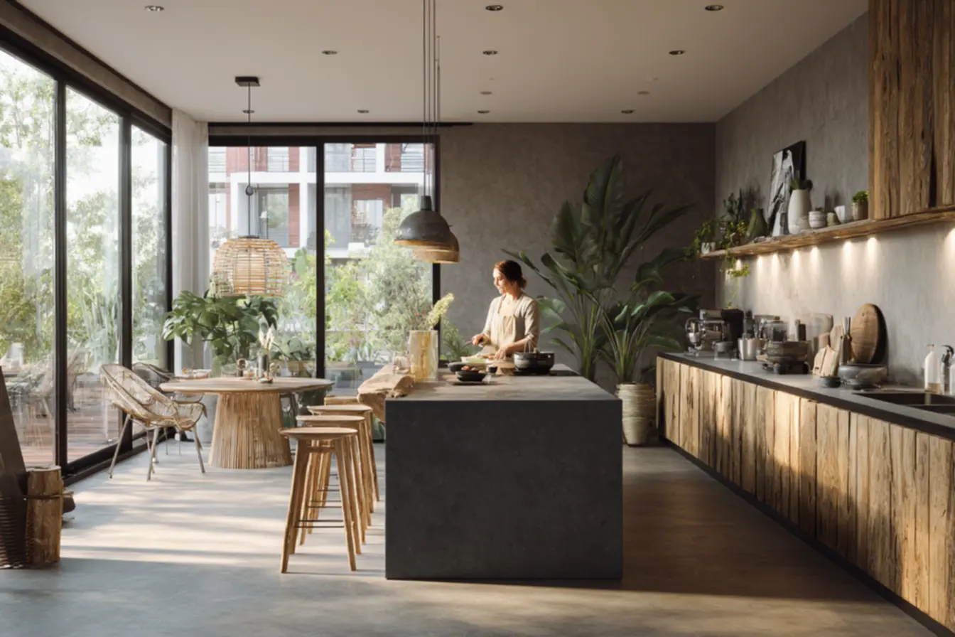 Cozinha moderna integrada com estilo minimalista e acolhedor