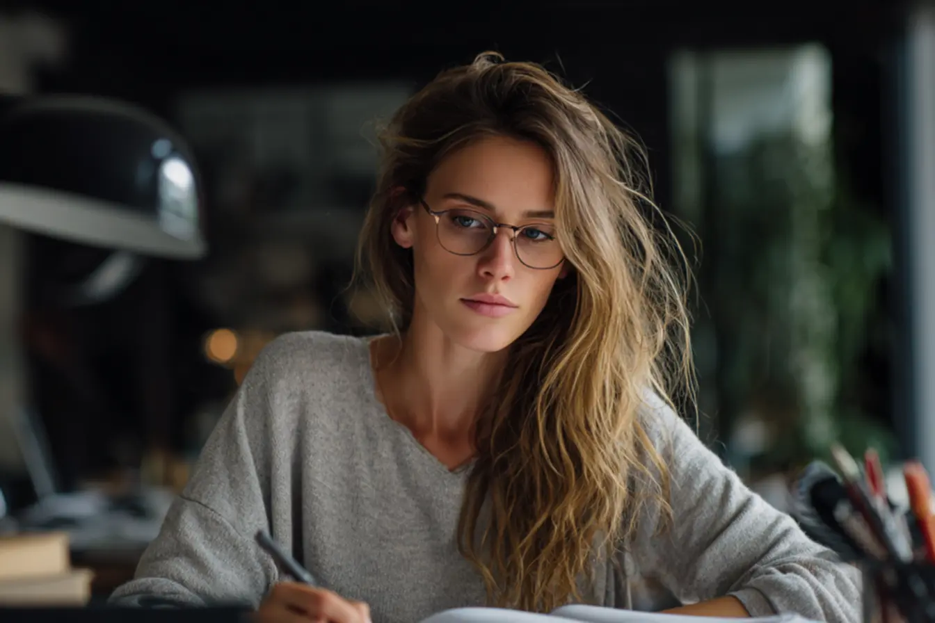 Ambiente de trabalho organizado com livros e planta, ilustrando como o layout do espaço influencia a construção de hábitos e a produtividade diária.