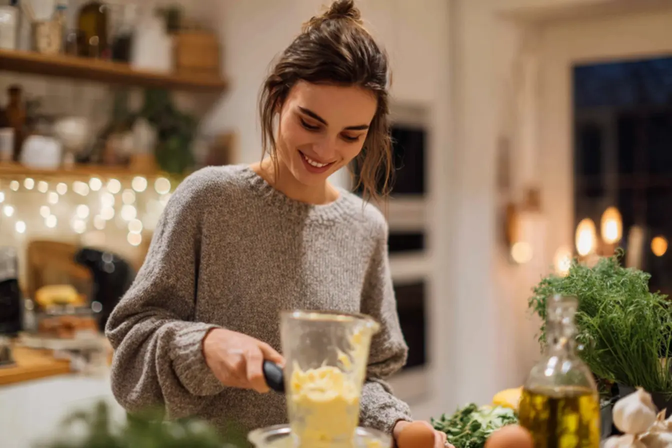 Textura perfeita da maionese de alho caseira pronta para servir