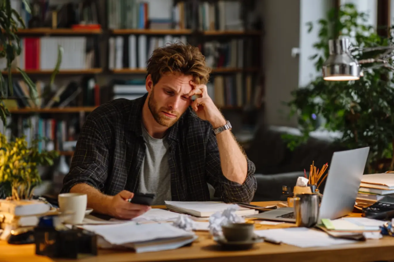 Pessoa cansada no home office sente queda de foco ao trabalhar no mesmo lugar