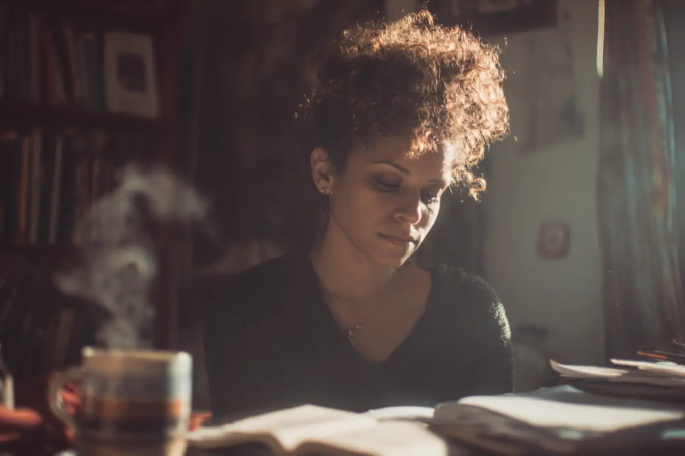 Homem planejando suas prioridades diárias em um caderno antes de iniciar o trabalho