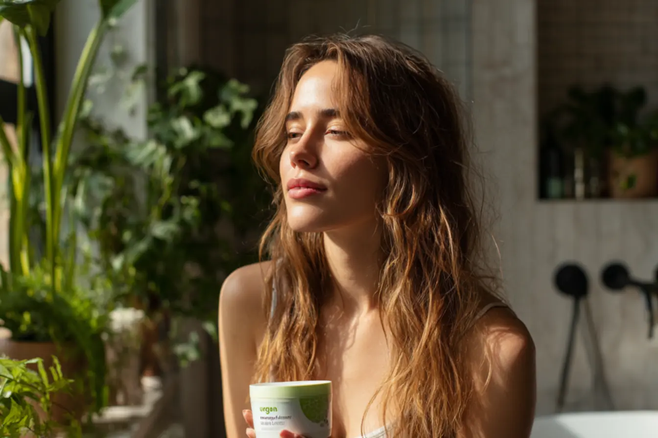 Tratamento capilar com máscara vegana profissional para brilho e redução de frizz