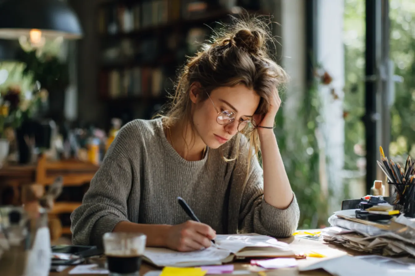 Mulher fazendo uma revisão rápida e estratégica do seu dia, evitando sobrecarga