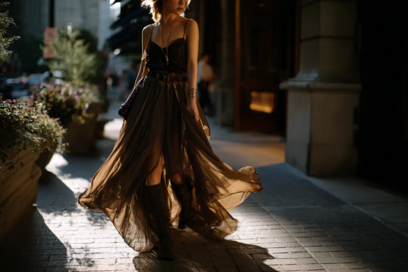 Saia longa transparente em diferentes ocasiões do dia à noite