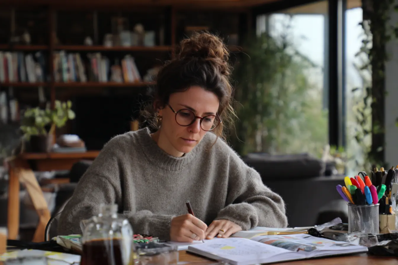 Pessoa organizando a mesa de trabalho, simbolizando a transição de modos.