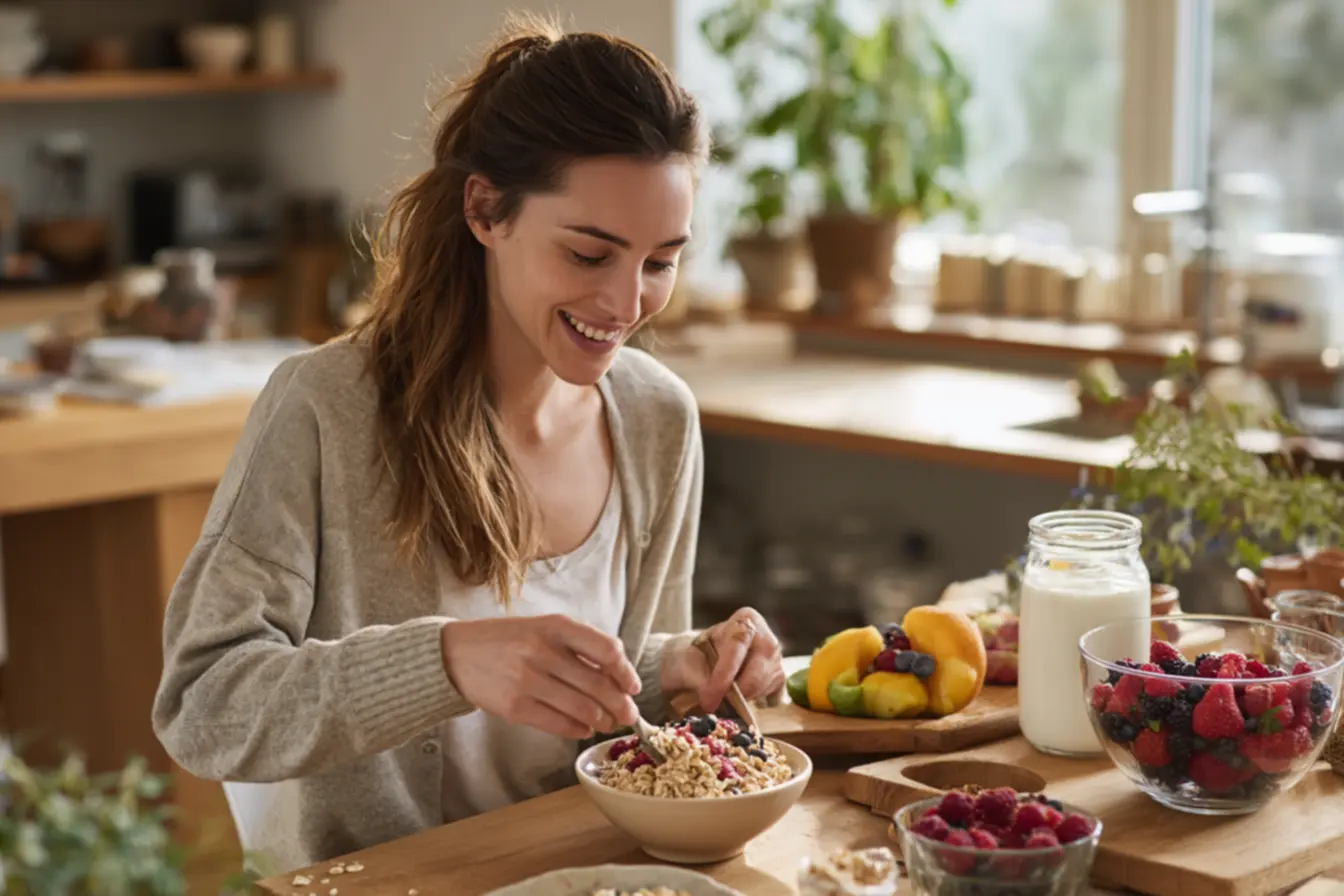 Saúde intestinal por meio de alimentação equilibrada com fibra e probióticos